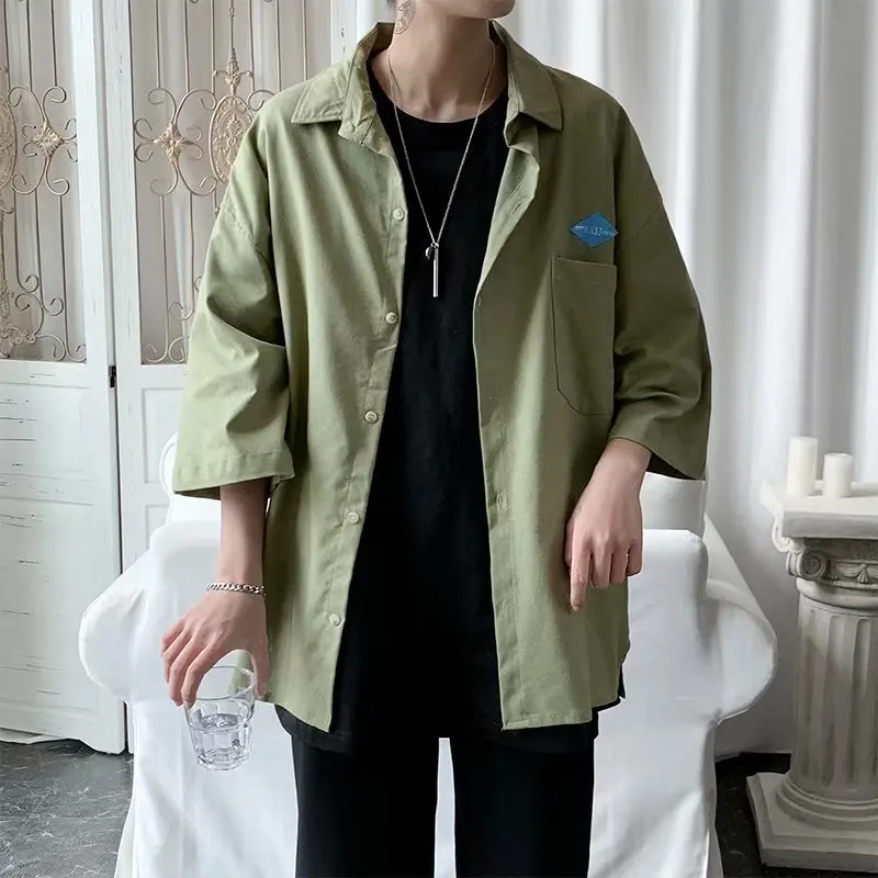 Men's Shirts Long Sleeve Solid Color Casual Soft Chinese Style Stand Collar men Shirt Male Loose Hiphop Short Sleeve Shirt