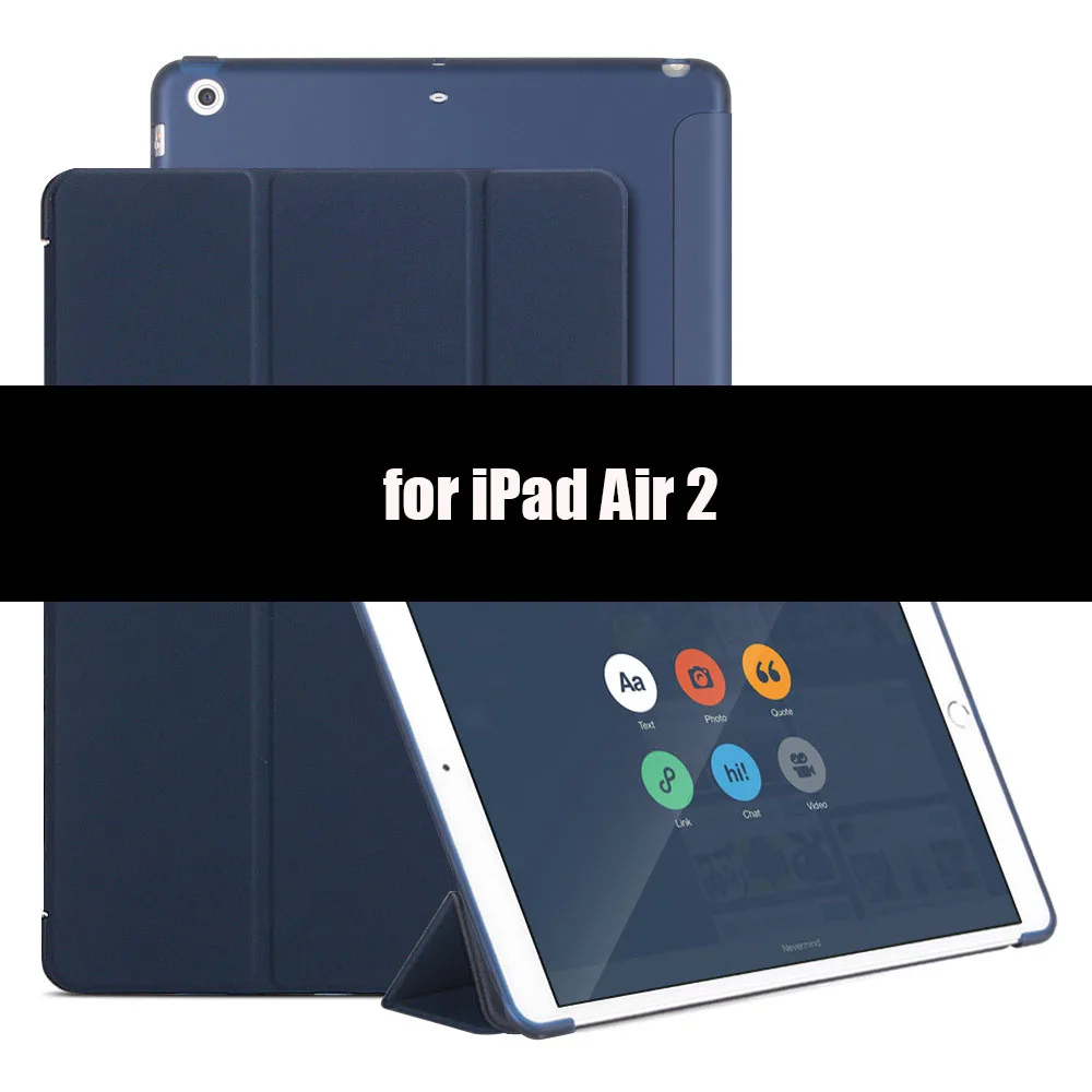 Чехол для iPad Air 2 Air 1, мягкий ТПУ задний смарт-чехол флип-чехол с подставкой PU кожаный чехол для iPad Air противоударный и пылезащитный - Цвет: Dark Blue-2