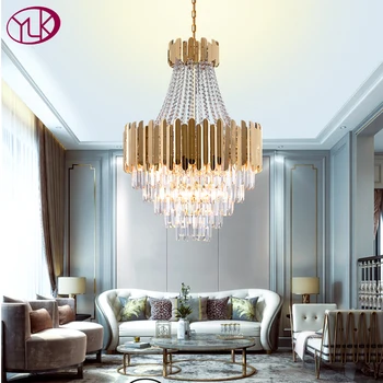 

Youlaike Gold Modern Crystal Chandelier Living Dining Room LED Hanging Lighting Fixture Large Round Home Lustres De Cristal