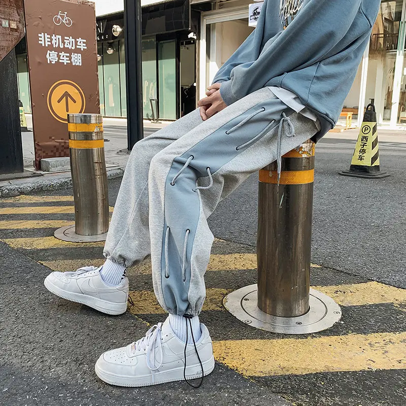 

Harajuku Men Sweatpants High Street Black Grey Casual Pants Autumn Korean Joggers Drawstring Sports Trousers Moletom Masculino