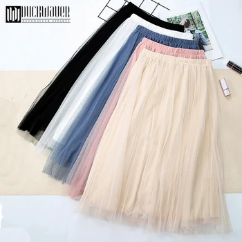 

Duckwaver Skirts Womens Midi Pleated Skirt Black Pink Skirt Women 2019 Spring Summer Korean Elastic High Waist Mesh Tutu Skirt