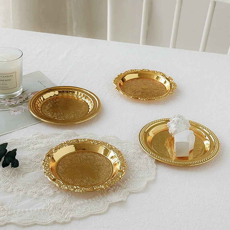 

Jewelry Photography Accessories Golden Metal Tray with Textured Photo Studio Fotografia Cosmetics, Nail Polish, Ring Shoot Prop