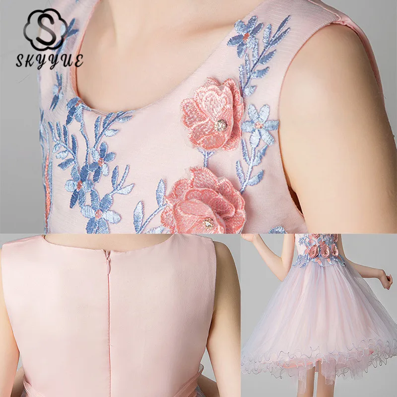 

Skyyue Flower Girl Dresses for Wedding 4 Colors Applique Embroidery Kid Party Communion Dress Cotton Lining 3-8 Year 2019 A05