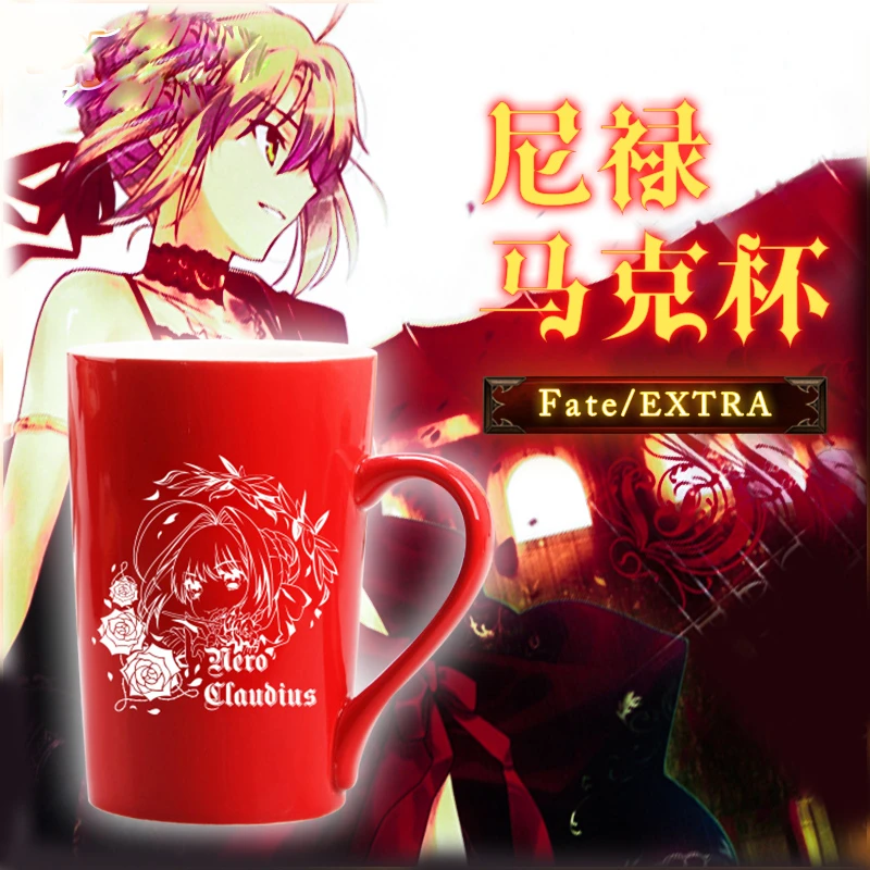 1pcs Red Anime Fate/Extra Cartoon Saber Bride Printed Ceramics Coffee Mug Water Milk Cup Cosplay Prop Home Decor Boy Girl Gift |
