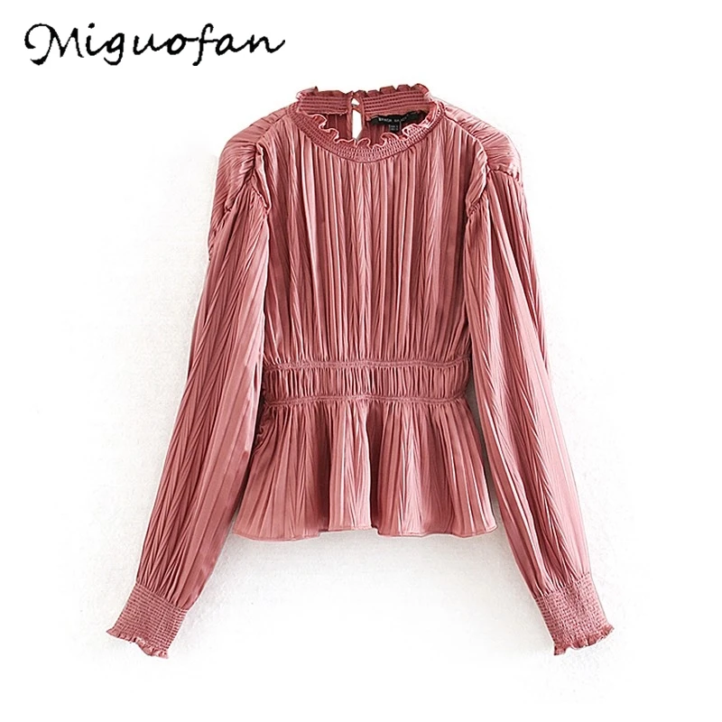 Женские топы и блузки розовая модная офисная плиссированная блузка весенние