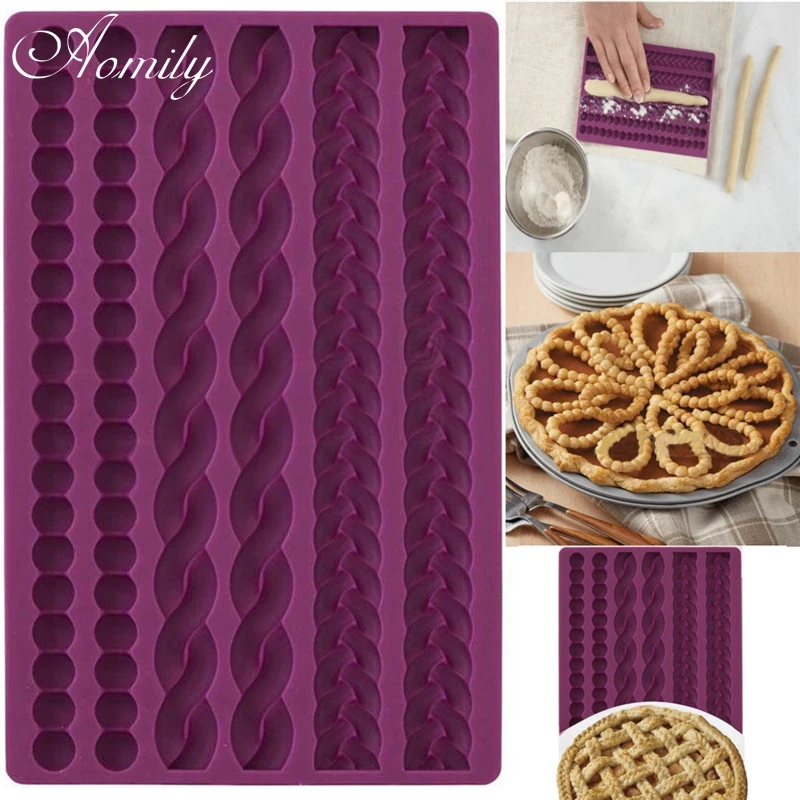 3D Knit Rope Silicone Pearl Shell Fried Dough Twist Fondant Mould Cake Border 