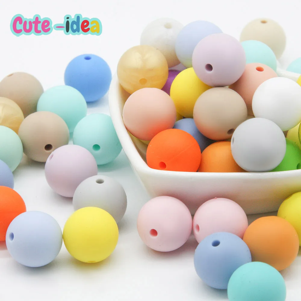 귀여운 아이디어 15mm 실리콘 라운드 비즈 100 개  씹을 수 있는 장난감 BPA 무료 DIY 수유 젖꼭지 체인 액세서리, 베이비 제품