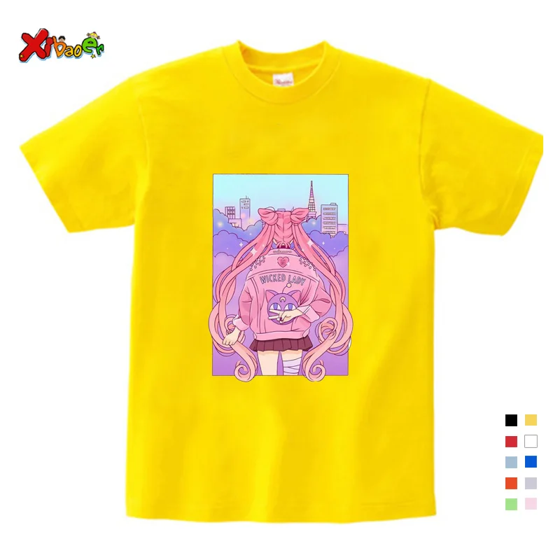 Kids T-shirt Толстовки для девочек хлопковые свитера для малышей Забавные футболки детская белая футболка с Сейлор Муном футболка детская одежда для маленьких девочек - Цвет: Kids T-shirt