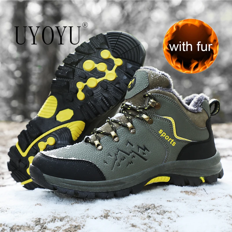 Botas de nieve cálidas de cuero para hombre, zapatillas impermeables de alta calidad, para