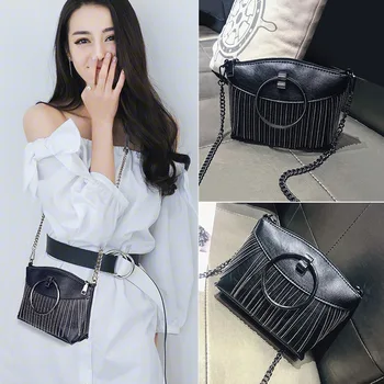 

Free shipping portable small bag women 2020 new trendy wild one-shoulder messenger bag tassel chain handbag lady bag Fashion