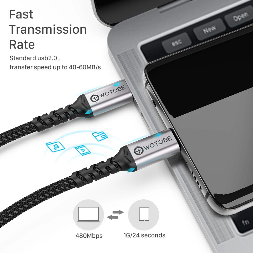 2x Cavo USB-C 5A 2m Ricarica Super Veloce Per Samsung, Huawei, Xiaomi - Trasferimento Dati 480Mb/s