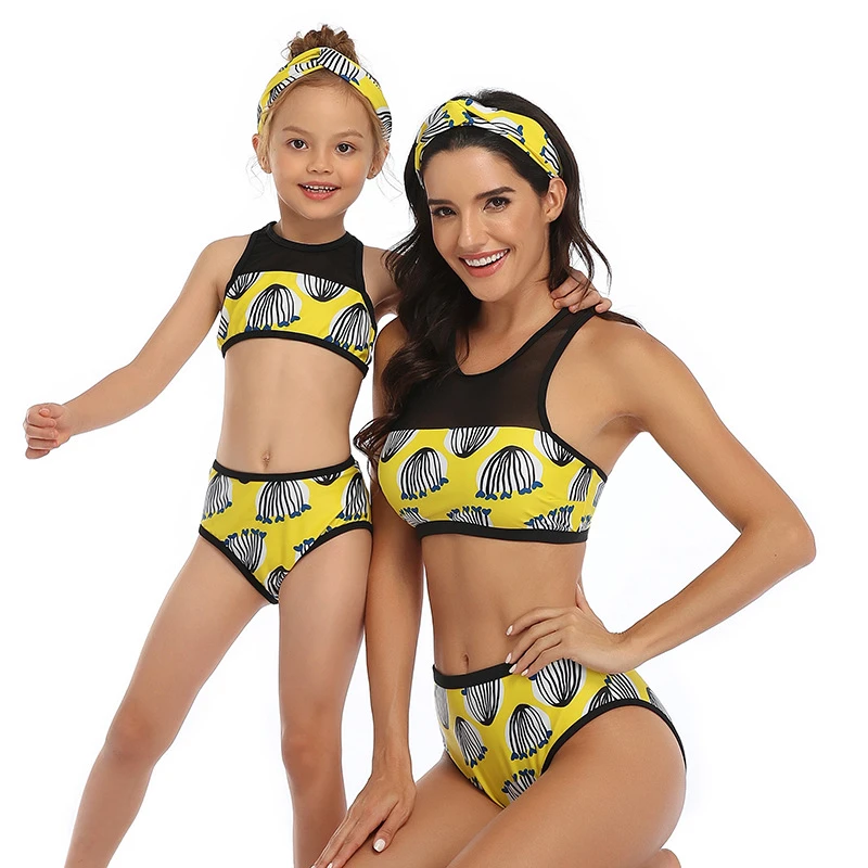 Mom and daughter swimming togther in bikinis Family Swimsuit Mom And Daughter Matching Swimwear Beachwear With Headwear 3pcs Mommy And Me Swim Suit Children Adult Bikini Set Matching Family Outfits Aliexpress