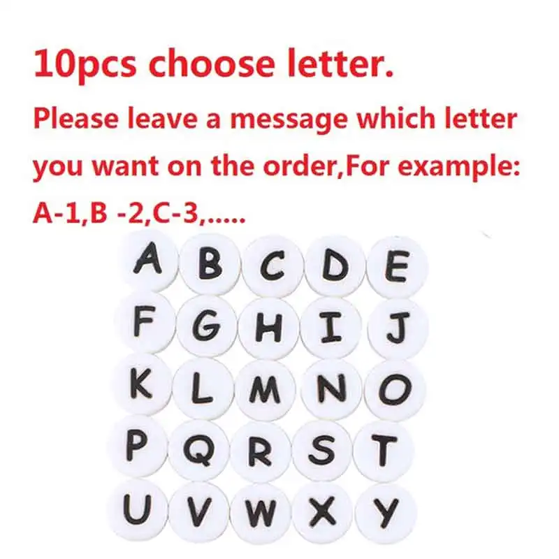 10pc Silicone Letter Beads Food Grade Baby Teether Bead English Alphabet Beads For Personalized Name DIY Teething Necklace Toys