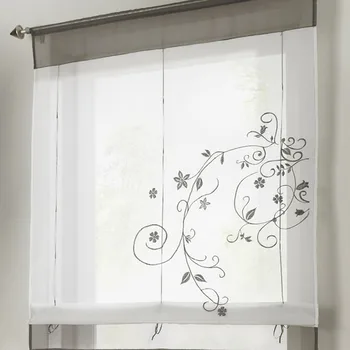 

Can Be Raised And Lowered To Wear a Rod-Style Ribbon Embroidered Pastoral Style Roman Curtain Cafe Tulle Curtain