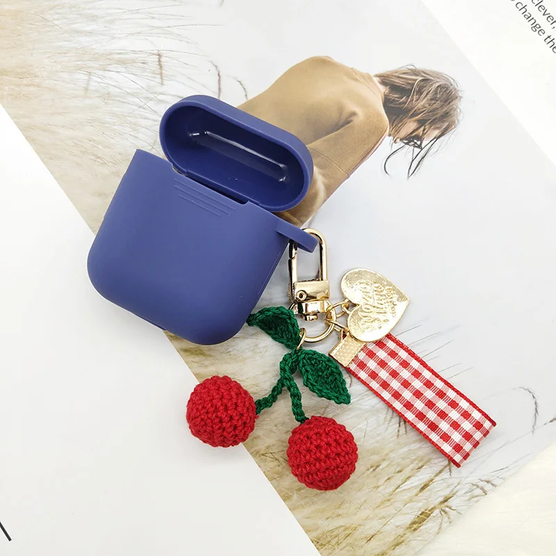 A11 Dark Blue Корейский милый силиконовый чехол с подвеской в виде красной вишни для Apple AirPods, зарядная коробка, bluetooth-наушники, защитный чехол для ключей - Цвет: A11 Dark Blue