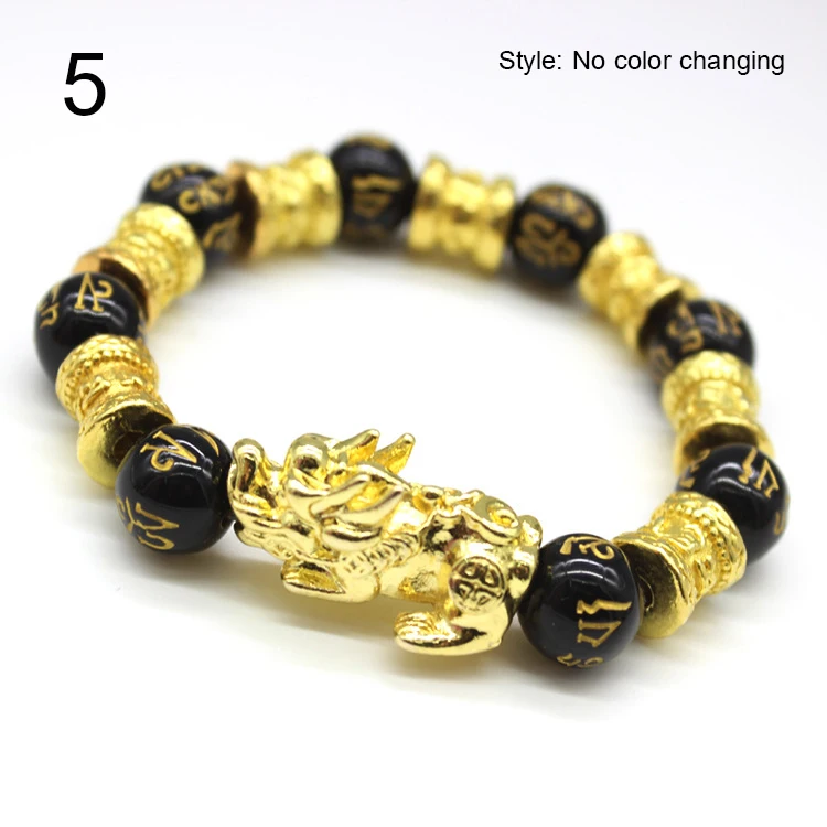 Унисекс обсидиан камень бусины браслеты Pi Xiu браслет богатство и хорошая цепочка удачи для женщин мужчин религиозные браслеты - Окраска металла: 5 (Beads size 12mm)