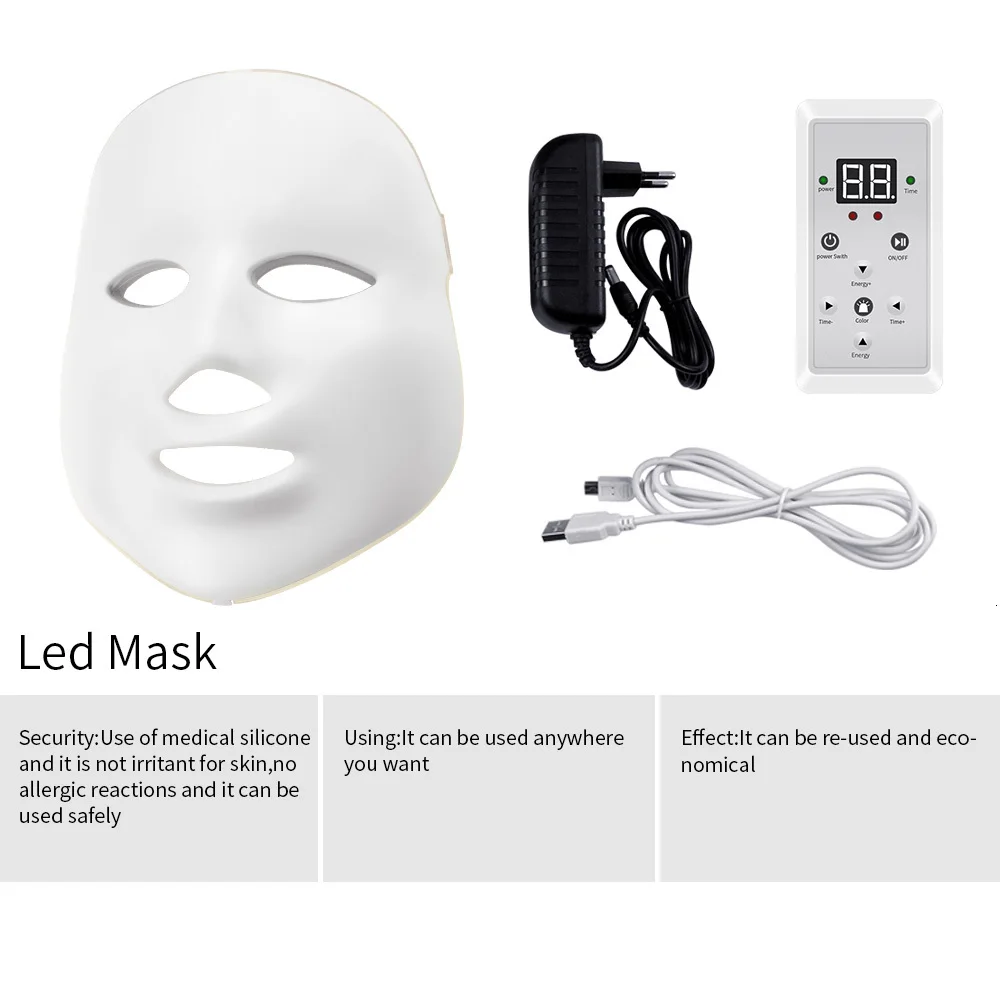 2 типа, 7 цветов, электрическая светодиодная маска для лица, маска для лица, машинный светильник, терапия, маска от акне, маска для красоты шеи, светодиодная маска для фотонной терапии