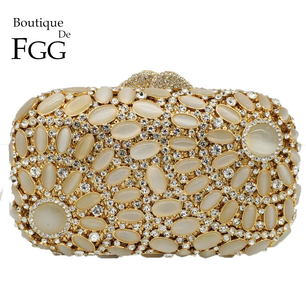 Женский металлический клатч Boutique De FGG золотистая вечерняя сумочка с опаловыми