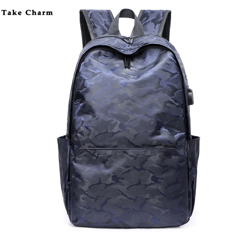 

Camouflage Casual Men Travel Bag USB Socket Fixed Tie Straps Junior Sports Backpack School Bag