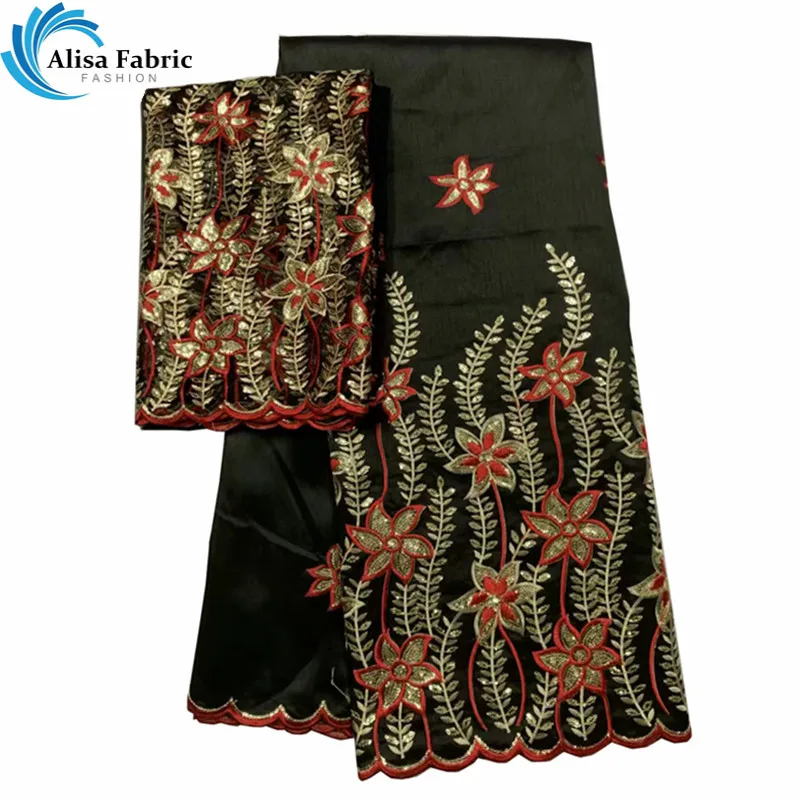 

Alisa 2019 Sequins Design George Lace Fabrics 5 yards matching 2 yards African Net Lace Fabrics With Embroidery For Normal Dress