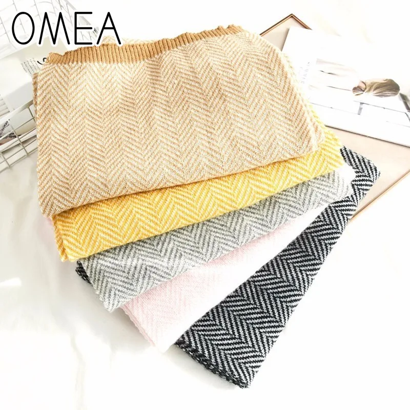 OMEA 2019 кашемировый шарф зимние аксессуары шерстяной в елочку женские вязаные шали