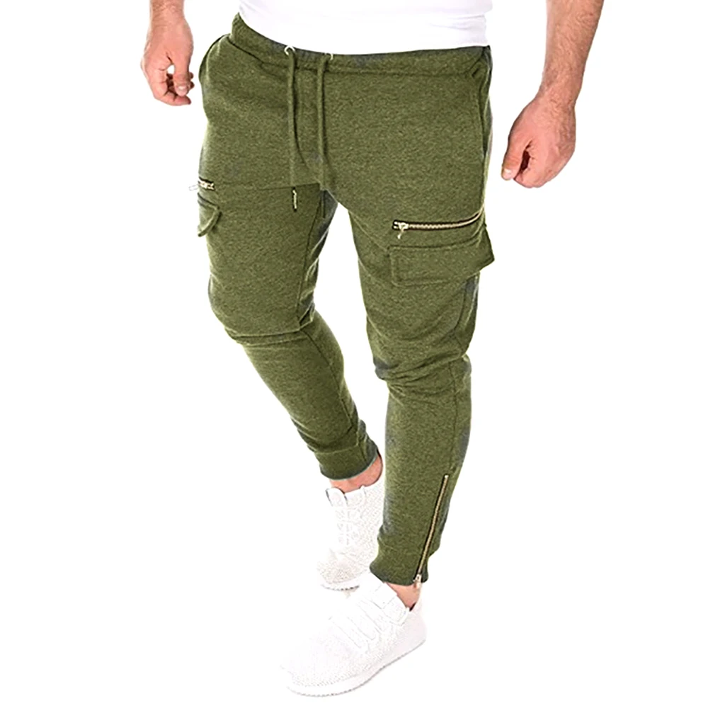 Discount Mens Pants Streetwear Men Zip Up Pockets Long Casual Solid