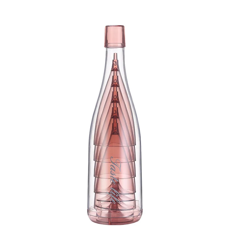 Plastic Dispossible Wine Glass Cups Set in Bottle for Champagne Copas De Vino Home Bar Accessories Party Drop Ship Directly