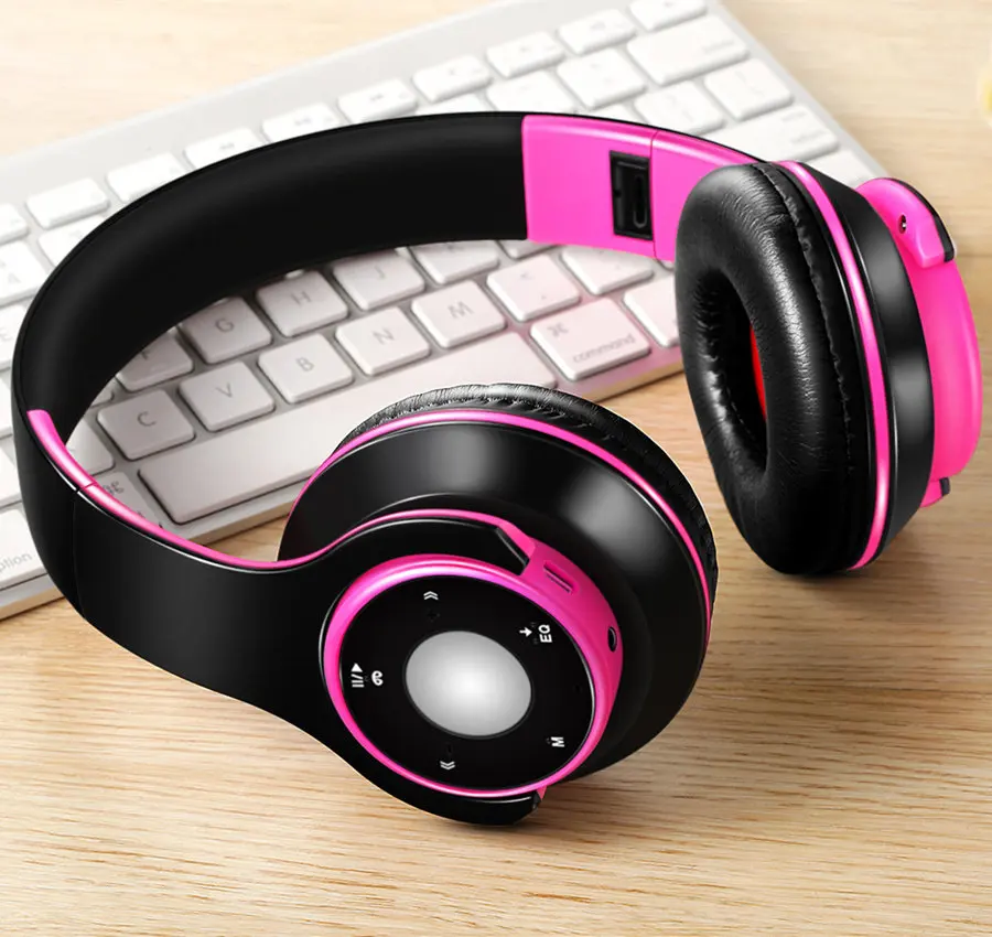 Black Pink Tourya беспроводные наушники bluetooth-гарнитура регулируемые наушники с микрофоном Поддержка TF карты эквалайзер функция для ПК мобильного телефона Mp3 - Цвет: Black Pink