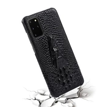 

Anti-knock Phone Shell Calfskin Leather Case for Samsung Galaxy S20/ S20 Plus/ S20 Ultra Phones Dragon Head 3D Relief Back Cover