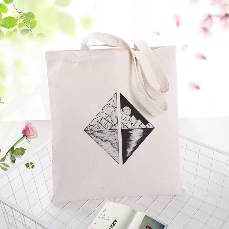 Illustration art Canvas Handbag Shopping Bag Tote Bag Daily Use Text DIY Custom Print Logo Eco Reusable Recycle