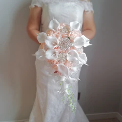 Cream Pink Rose Waterfall Bouquet Wedding White Calla Lily Artificial Flower Ramos De Novia Elegantes ślub Bouquet de Rose