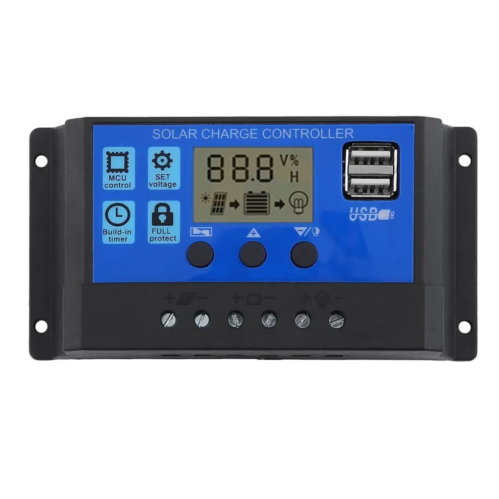

12v/24v10a Solar Controller Battery Charger Hd Display Controller Usb Output 3a