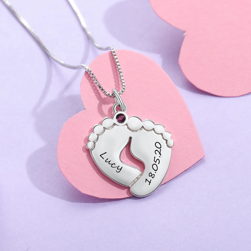 Personalized Baby Feet Necklace with Custom Name