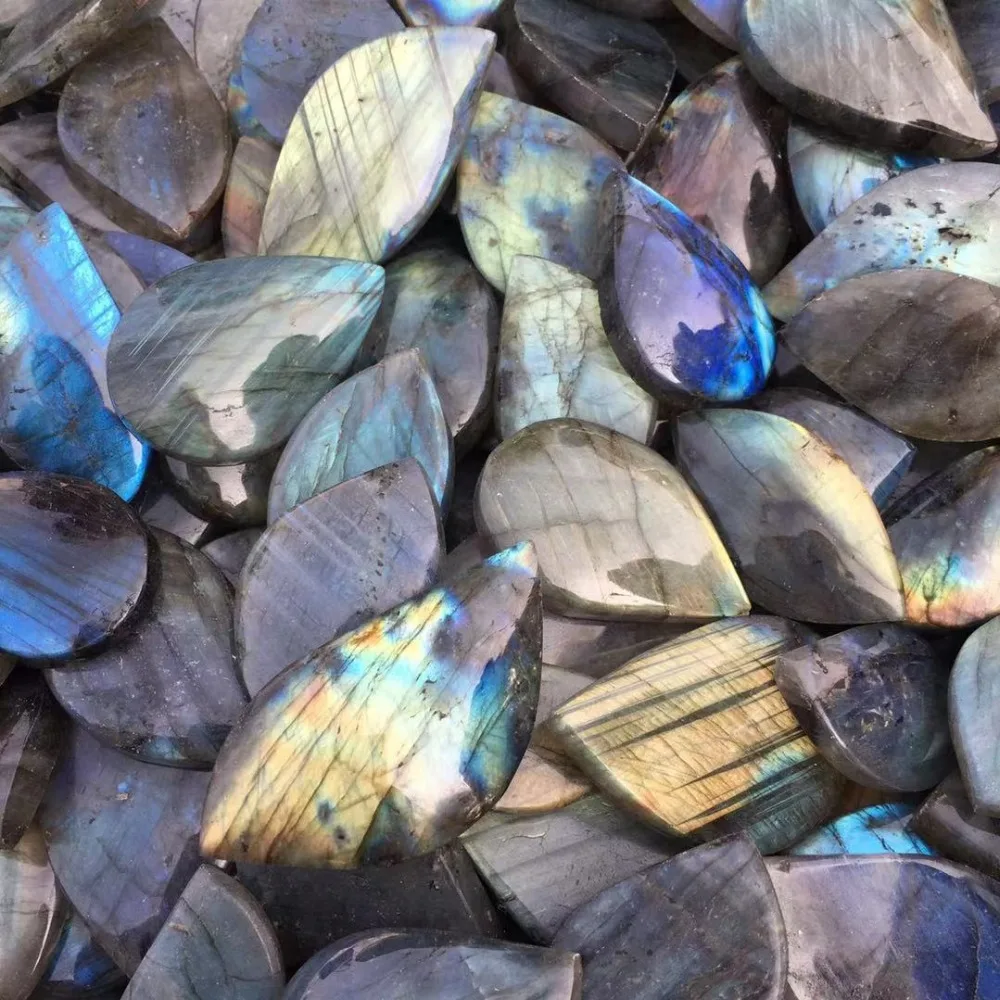 Натуральный камень лабрадорит кристалл лист красивый синий Высокое качество кулон 2pcs