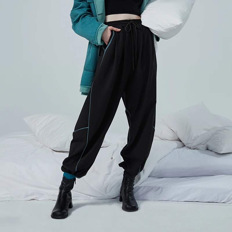

Best Design Spring New Travel Sweatpants Casual Style Splice Dividing Line Straight Woman Trousers S-L