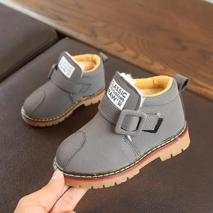 HaoChengJiaDe/зимние ботинки; кожаные детские ботинки с густым мехом; модельные туфли; черные кроссовки для девочек; обувь для мальчиков - Цвет: picture color