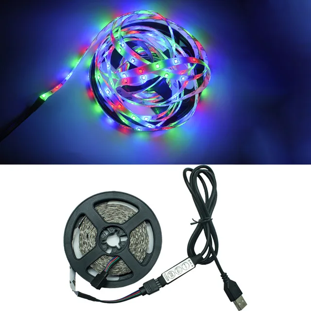 LED Strip Light RGB 2835 Flexible Lamp Tape Diode USB Cable 3 Key Control DC5V 1M 2M 3M 4M 5M Desk Screen TV Background Lighting 2835RGB