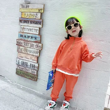 

2PCS WLG girls clothing set kids autumn orange green fake two shirt and pant set baby girl casual clothes 2-7 years