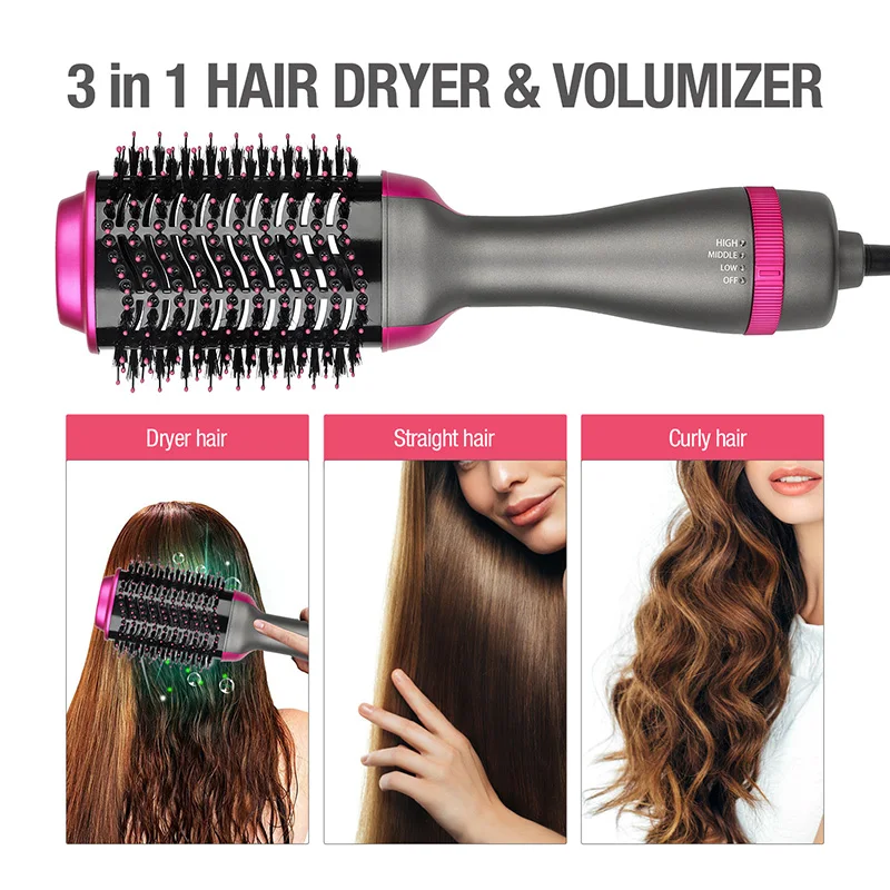 Multifunctional Hair Dryer Rotating Hair Brush Roller Rotate Styler Comb Straightening Curling Hot