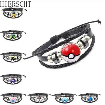 

Anime Pocket Monster Pikachu Poke Ball Glass Cabochon Woven Bracelet Pokemon Go Cosplay Anime Accessories Hand Chain