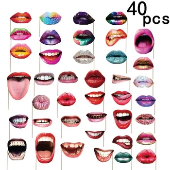 

40Pcs Party Photo Booth Props Funny Mouth Lip Photo Booth Prop withStick SelfieProps Accessories for Birthday Wedding Graduation