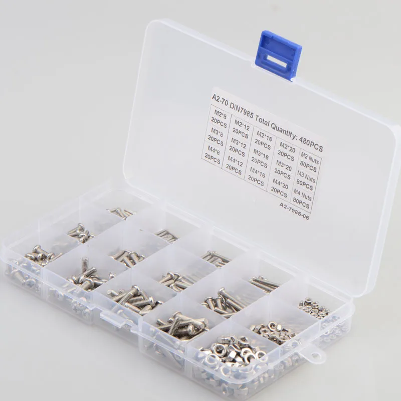 480pcs 304 stainless steel Phillips Cross Round Head Screw Set M2 M3 M4  Pan Head Screw Bolt with Hexagon Nut  Combination Kit