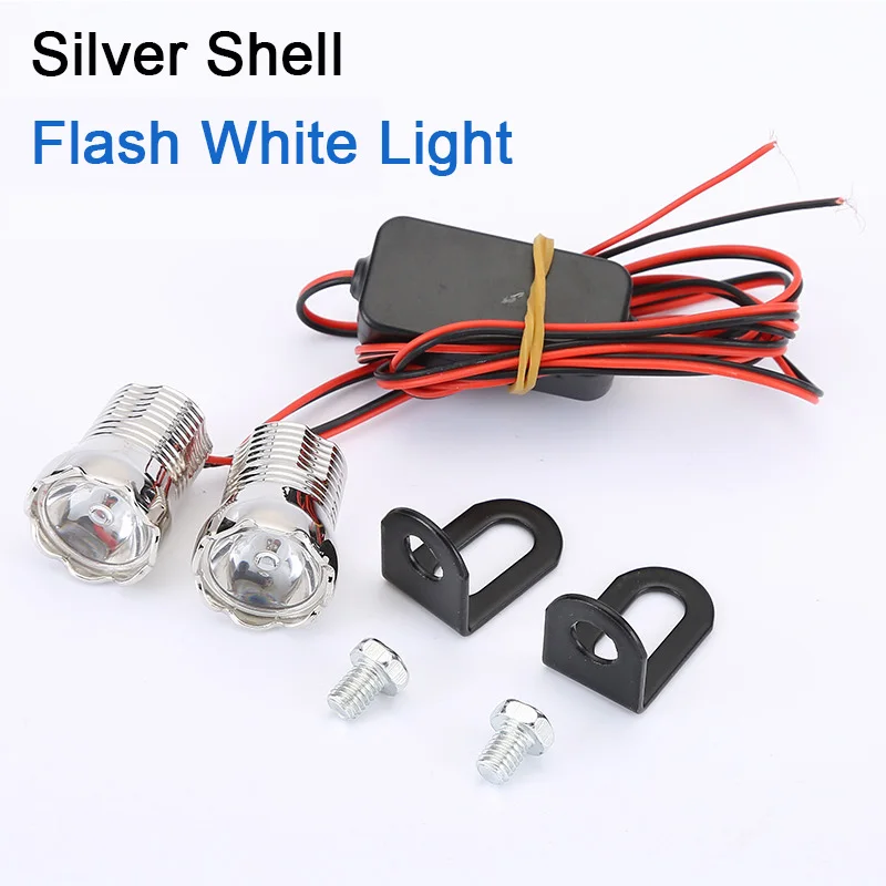 Flash Silver Универсальный мотоцикл Водонепроницаемый орел глаза лампы 22 мм 12 В DRL орлиные глаза светодиодные фары СВЕТОДИОДНЫЕ стробоскопы прожектор - Цвет: Flash Silver