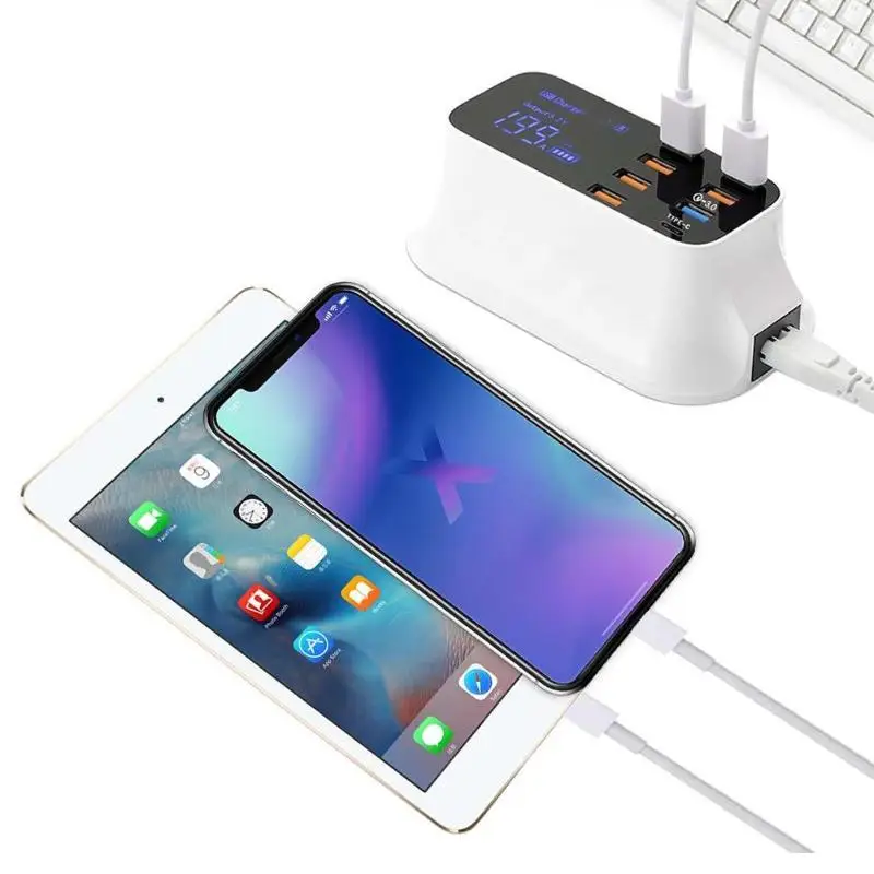 8 портов Быстрая зарядка 3,0 светодиодный дисплей USB зарядное устройство для Android iPhone планшет