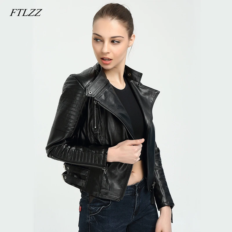 Куртка женская мотоциклетная из мягкой ПУ кожи на весну/осень|pu leather jacket|brand