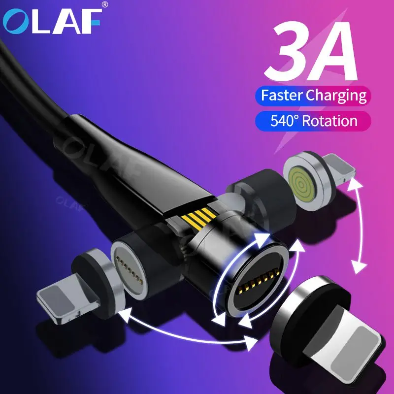Магнитный usb-кабель Olaf 540 с вращением кабель Type-C для быстрой зарядки магнитное