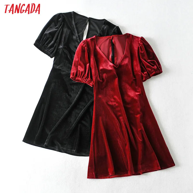 

Tangada women sexy mini dress v neck backless short sleeve 2020 fashion lady party A-line dresses vestido 1A02