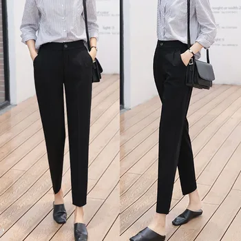 

Fashion Solid Women's Pants Casual Mid Elastic Waist Trousers Office Lady Joggers Plus Size Women Skinny Pencil Long Pants