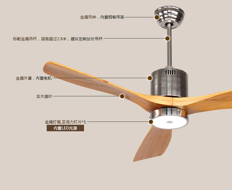 Потолочный вентилятор-светильник с дистанционным управлением туфли в роскошном европейском стиле минимализм современный 52 дюйма антикварный вентилятор светодиодный светильник, 3 однотонных деревянные/лезвия из нержавеющей стали