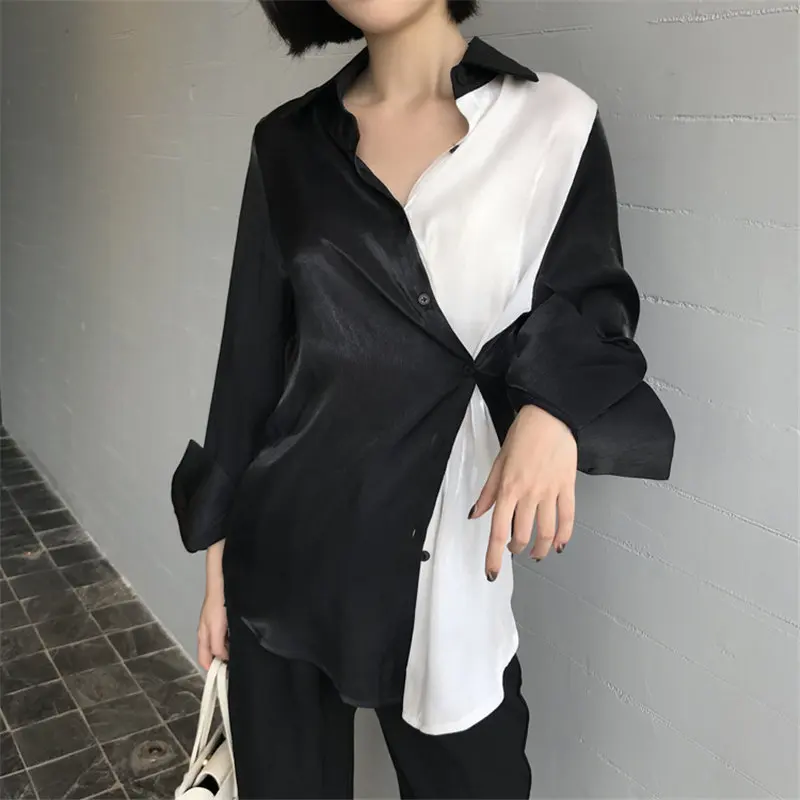 

HziriP 2019 Loose Patchwork Women Casual Color-Hit Office Lady Feminine Brief All-Match Chic Fashion Sweet Plus Size Shirts